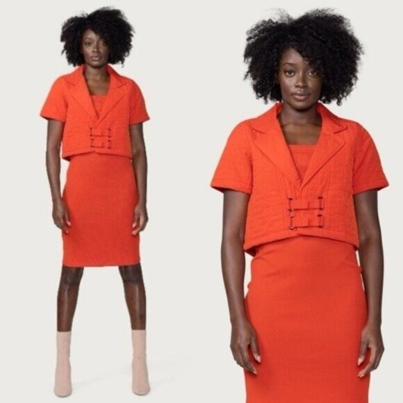 NWT [SET] Honor The Gift Quilted Crop Jacket S Red Vneck Oversized Monogram - Picture 1 of 16